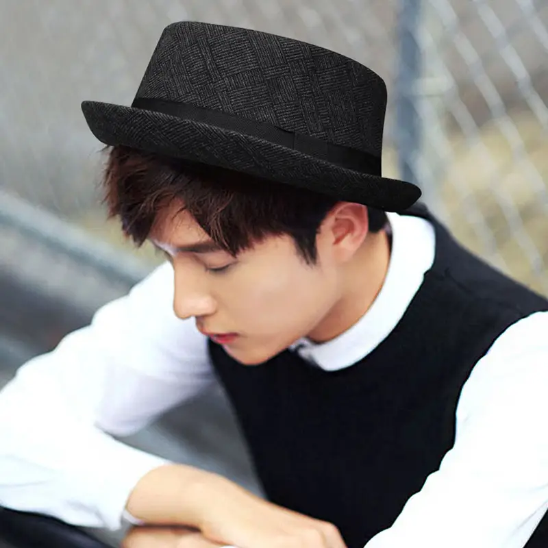 Men's Black Plaid Sun Hat for Outdoor & Jazz Wear