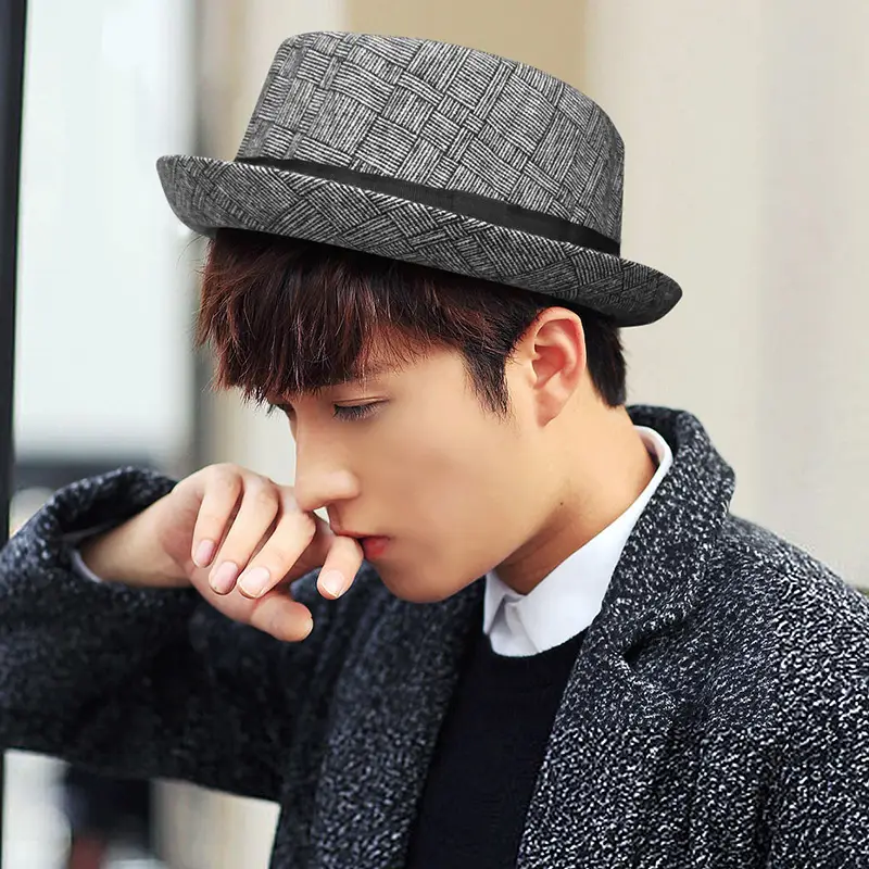 Men's Black Plaid Sun Hat for Outdoor & Jazz Wear