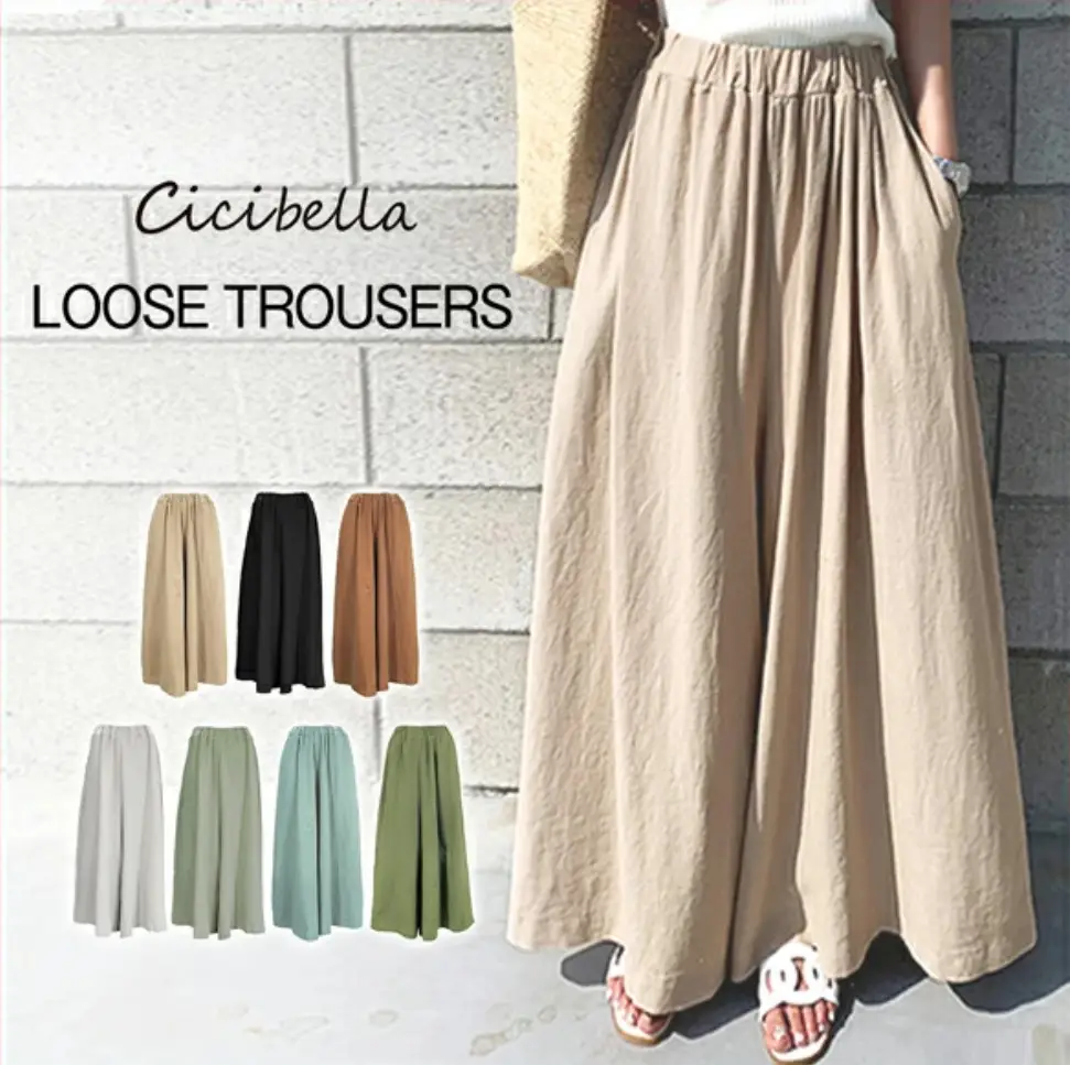 Black Wide Leg Hemp Pants for Women Summer Casual
