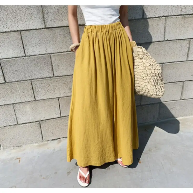Black Wide Leg Hemp Pants for Women Summer Casual