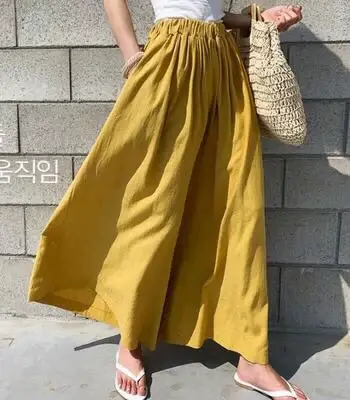 Black Wide Leg Hemp Pants for Women Summer Casual — feature 5