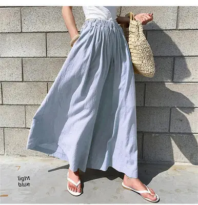 Black Wide Leg Hemp Pants for Women Summer Casual