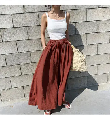 Black Wide Leg Hemp Pants for Women Summer Casual