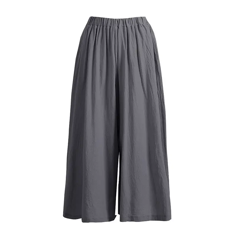 Black Wide Leg Hemp Pants for Women Summer Casual