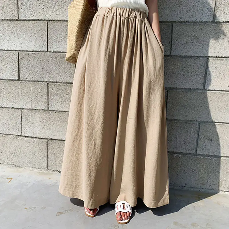 Black Wide Leg Hemp Pants for Women Summer Casual