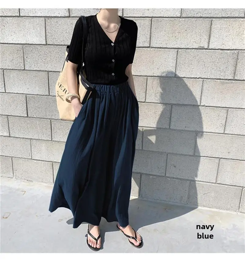 Black Wide Leg Hemp Pants for Women Summer Casual