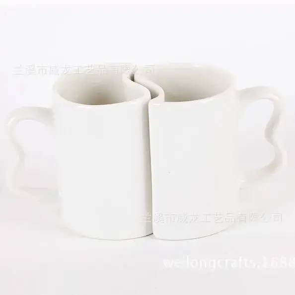 Factory Direct S-Shaped Couple Ceramic White Cups - Image 2