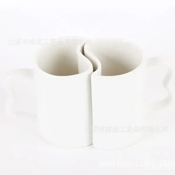 Factory Direct S-Shaped Couple Ceramic White Cups