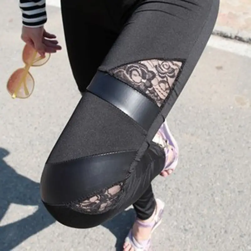 Black Lace Hollow Triangle Leggings Women - Image 4