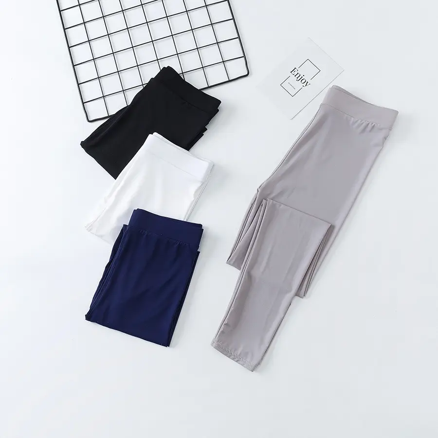 Women's Thin Ice Silk Leggings Black White Blue - Image 3