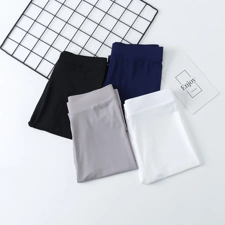 Women's Thin Ice Silk Leggings Black White Blue - Image 4