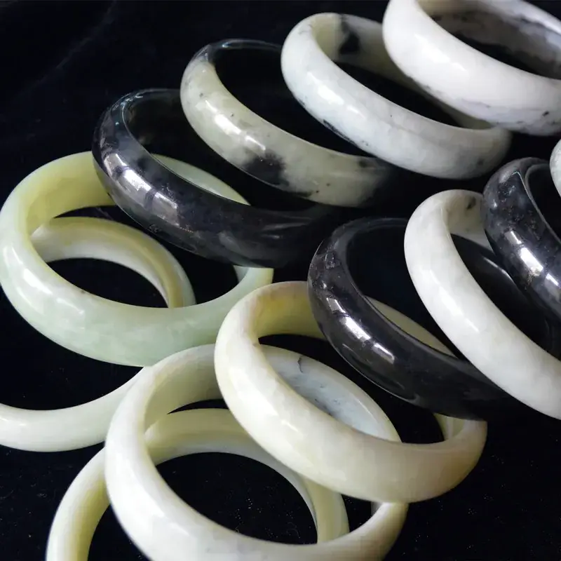 Natural Jade Bracelets Set of 10 White Black