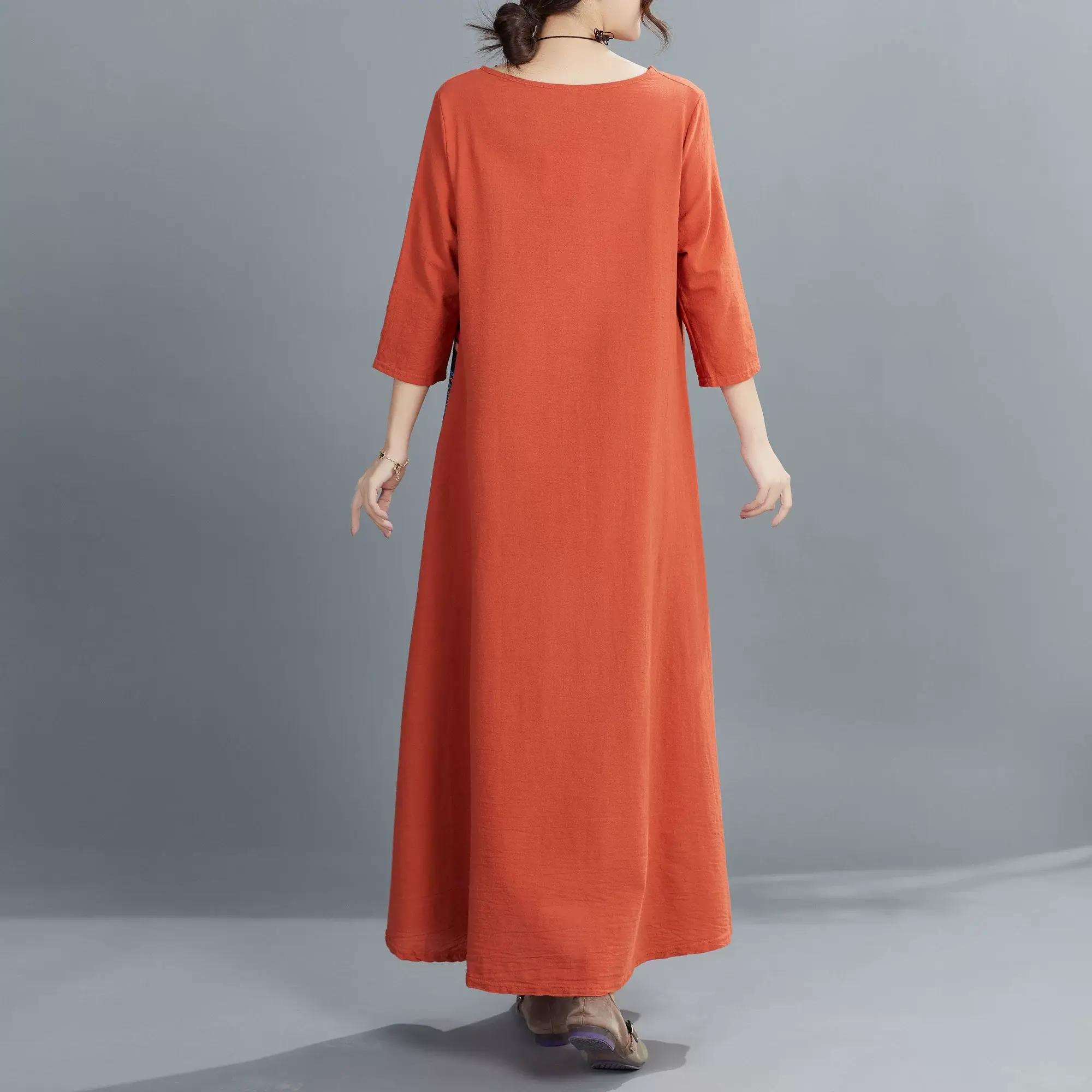 Green 7-Point Sleeve Summer Dress with Printed Scarf — feature 22