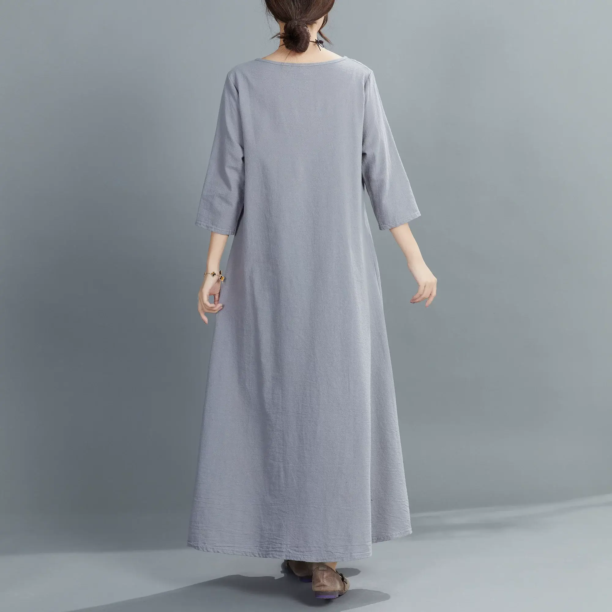 Green 7-Point Sleeve Summer Dress with Printed Scarf — feature 26