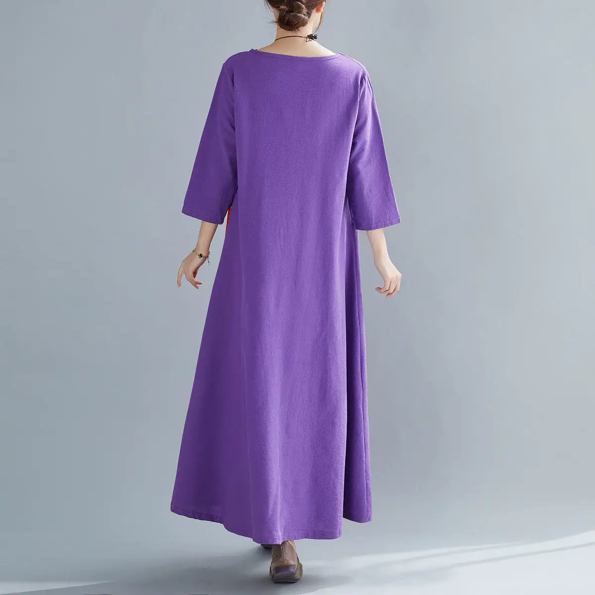 Green 7-Point Sleeve Summer Dress with Printed Scarf — feature 27