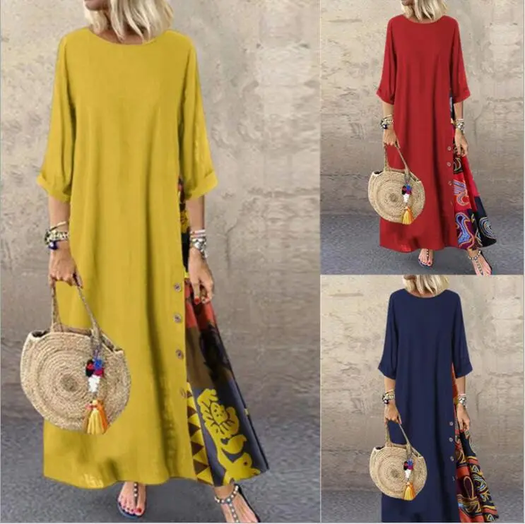 Green 7-Point Sleeve Summer Dress with Printed Scarf — feature 3