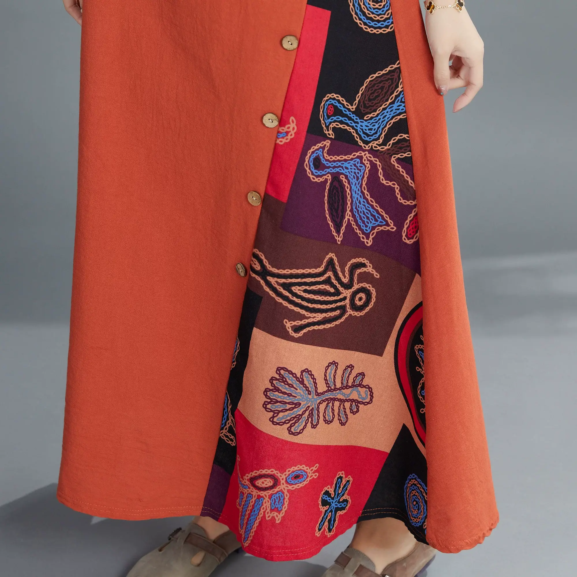 Green 7-Point Sleeve Summer Dress with Printed Scarf — feature 33