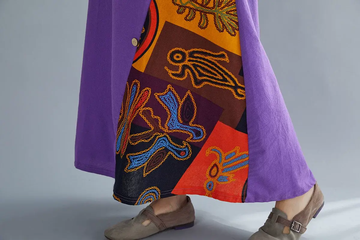 Green 7-Point Sleeve Summer Dress with Printed Scarf — feature 36