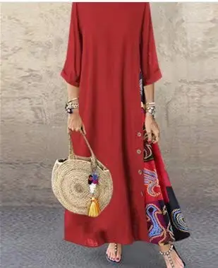 Green 7-Point Sleeve Summer Dress with Printed Scarf — feature 4