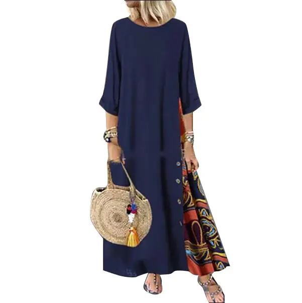 Green 7-Point Sleeve Summer Dress with Printed Scarf — feature 5