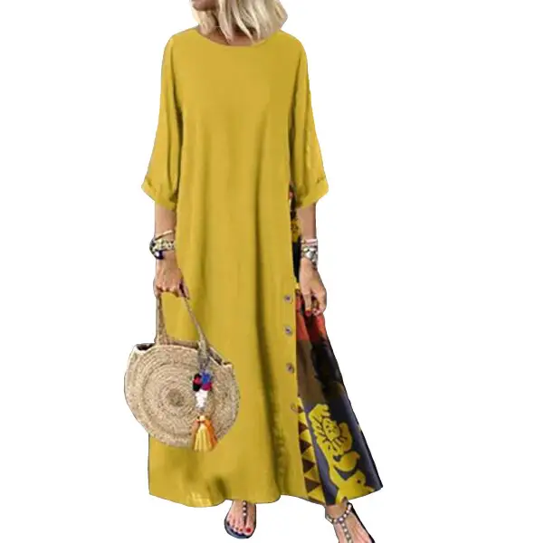 Green 7-Point Sleeve Summer Dress with Printed Scarf — feature 6