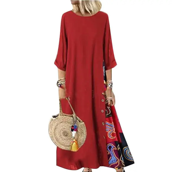 Green 7-Point Sleeve Summer Dress with Printed Scarf — feature 7