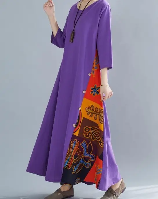 Green 7-Point Sleeve Summer Dress with Printed Scarf - Image 3