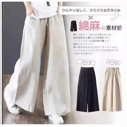 2026 Cotton Linen Loose Wide Leg Pants Grey Plus Size - Image 10