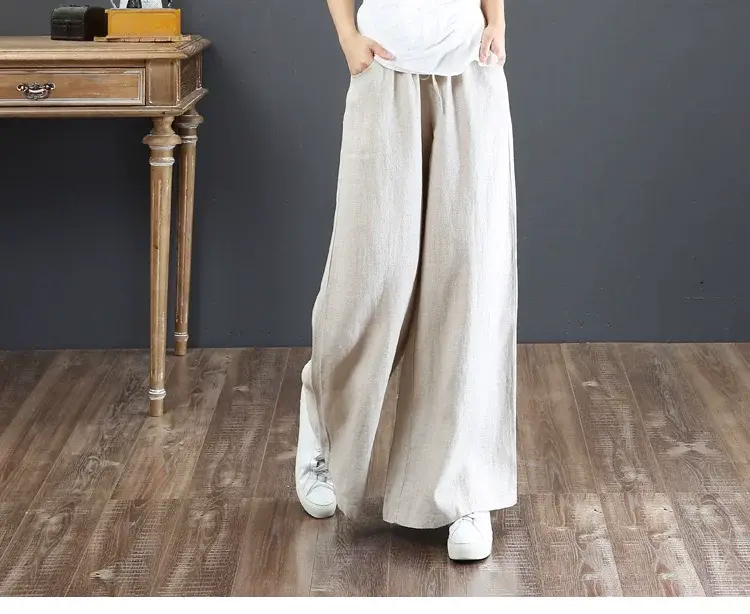 2026 Cotton Linen Loose Wide Leg Pants Grey Plus Size — feature 6