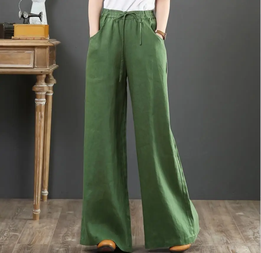 2026 Cotton Linen Loose Wide Leg Pants Grey Plus Size - Image 3
