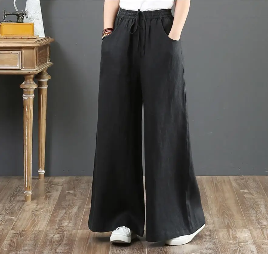 2026 Cotton Linen Loose Wide Leg Pants Grey Plus Size - Image 4