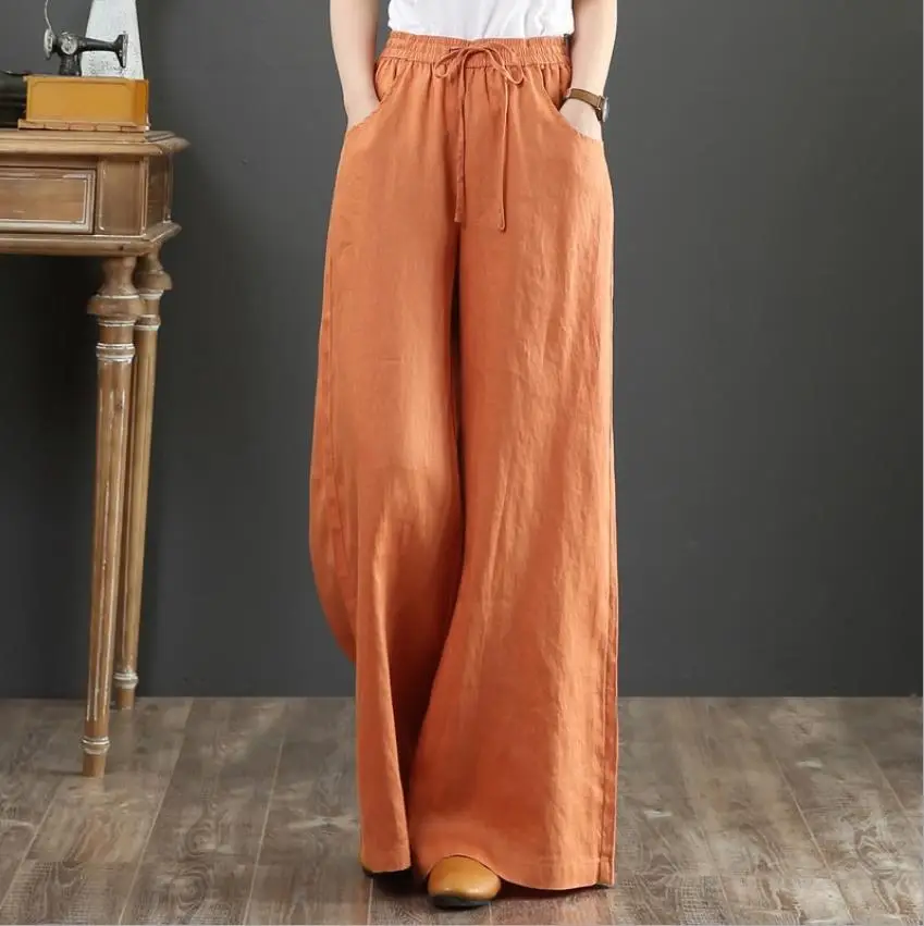 2026 Cotton Linen Loose Wide Leg Pants Grey Plus Size - Image 6