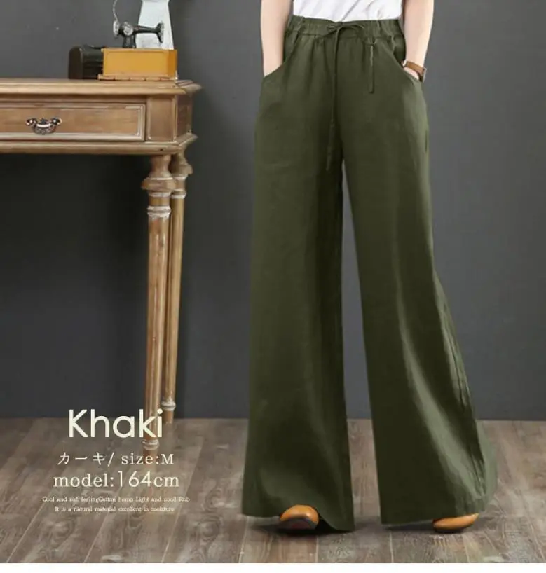 2026 Cotton Linen Loose Wide Leg Pants Grey Plus Size - Image 7