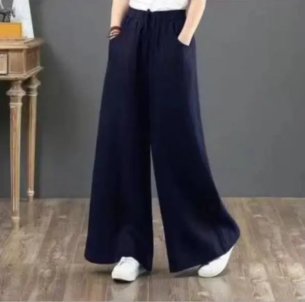 2026 Cotton Linen Loose Wide Leg Pants Grey Plus Size - Image 8