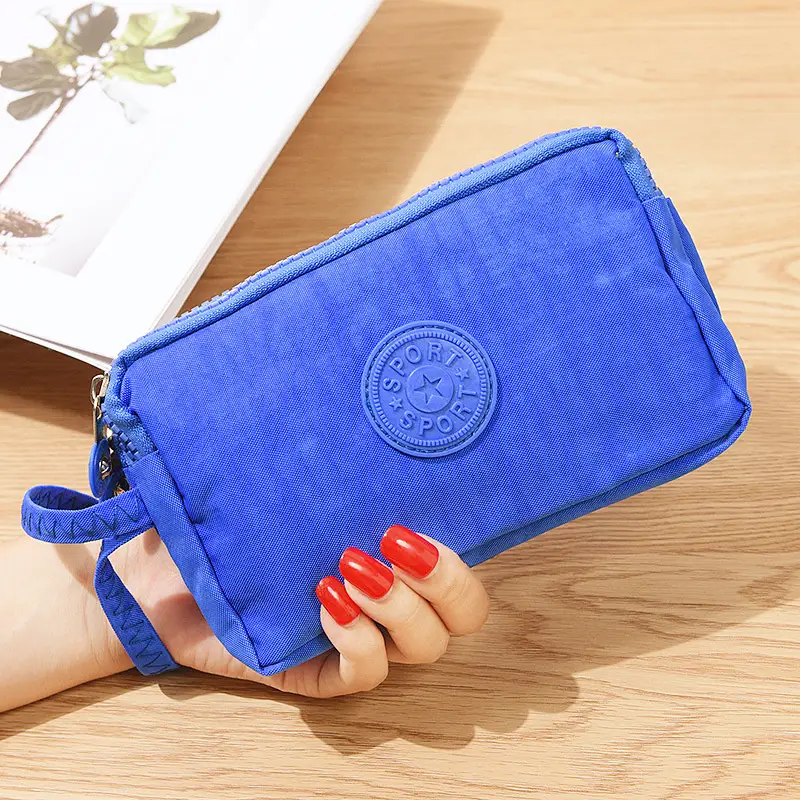 Korean Style Fabric Hand-held Coin Purse Women's Long Fashionable Three-layer Zipper Large Capacity Large Screen Mobile Phone Key Bag