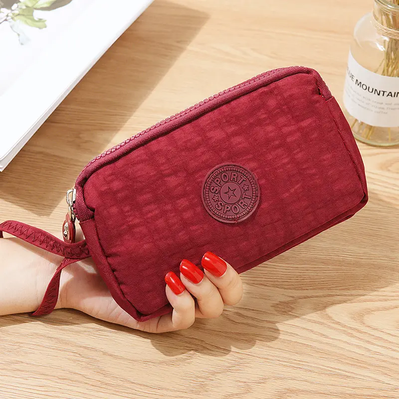 Korean Style Fabric Hand-held Coin Purse Women's Long Fashionable Three-layer Zipper Large Capacity Large Screen Mobile Phone Key Bag