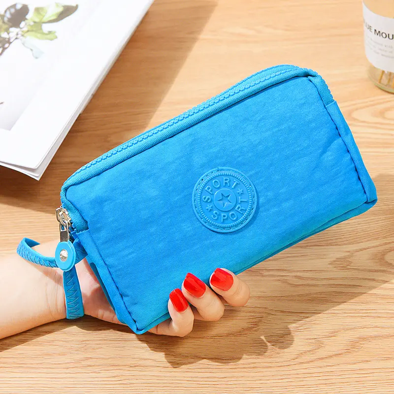 Korean Style Fabric Hand-held Coin Purse Women's Long Fashionable Three-layer Zipper Large Capacity Large Screen Mobile Phone Key Bag
