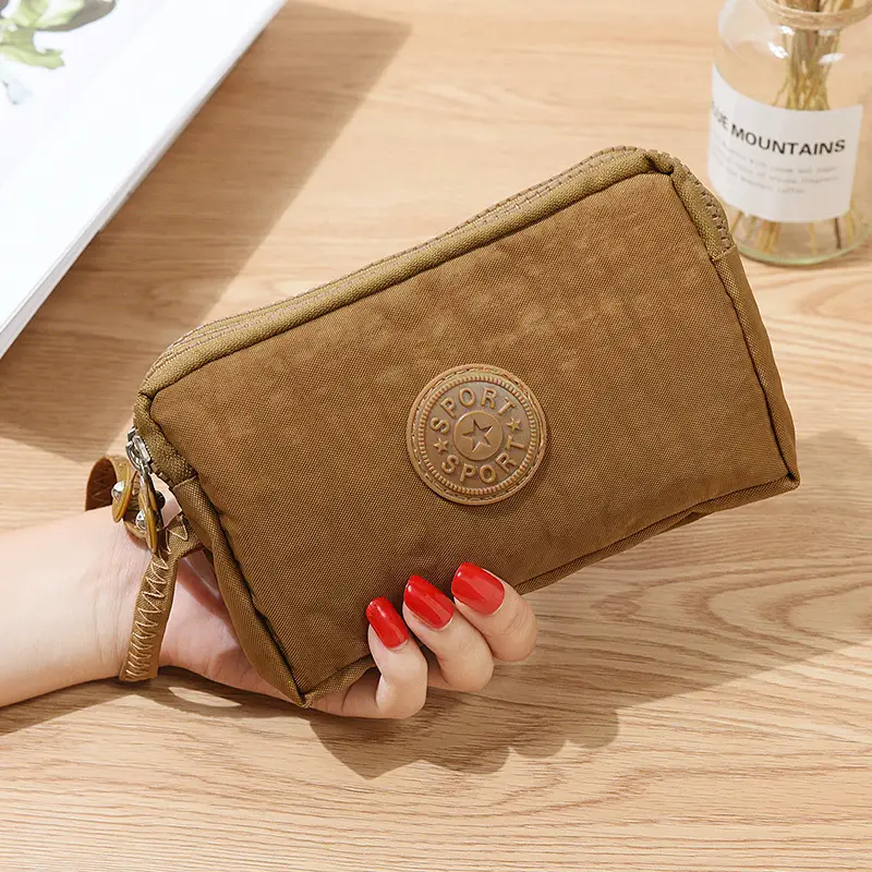 Korean Style Fabric Hand-held Coin Purse Women's Long Fashionable Three-layer Zipper Large Capacity Large Screen Mobile Phone Key Bag