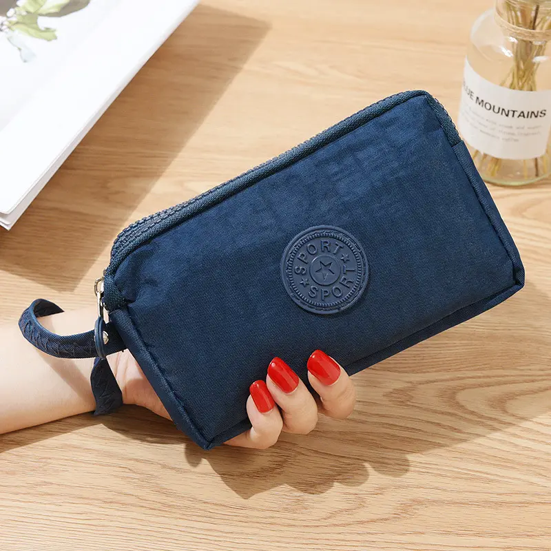 Korean Style Fabric Hand-held Coin Purse Women's Long Fashionable Three-layer Zipper Large Capacity Large Screen Mobile Phone Key Bag