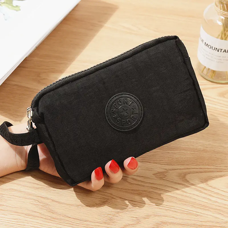 Korean Style Fabric Hand-held Coin Purse Women's Long Fashionable Three-layer Zipper Large Capacity Large Screen Mobile Phone Key Bag