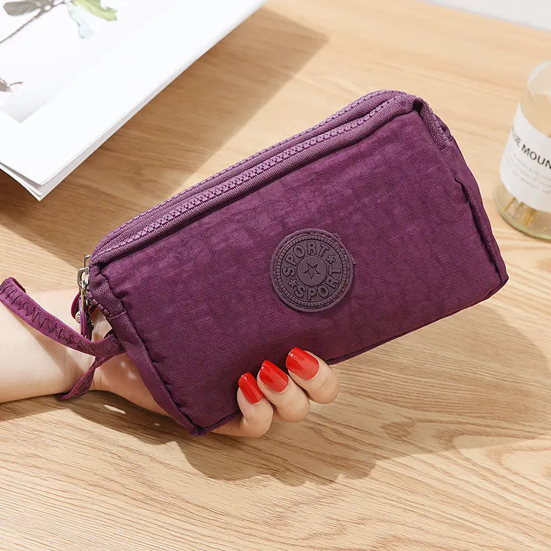 Korean Style Fabric Hand-held Coin Purse Women's Long Fashionable Three-layer Zipper Large Capacity Large Screen Mobile Phone Key Bag