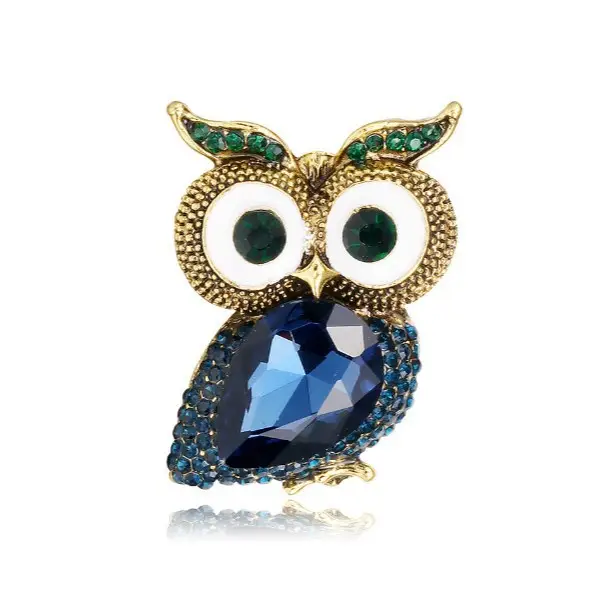 Big Eye Owl Brooch with Blue Diamond Pin - Image 5