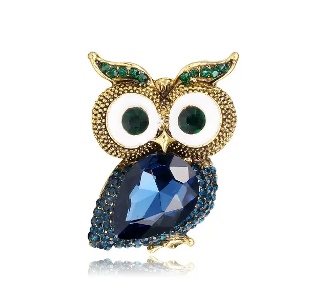 Big Eye Owl Brooch with Blue Diamond Pin - Image 2