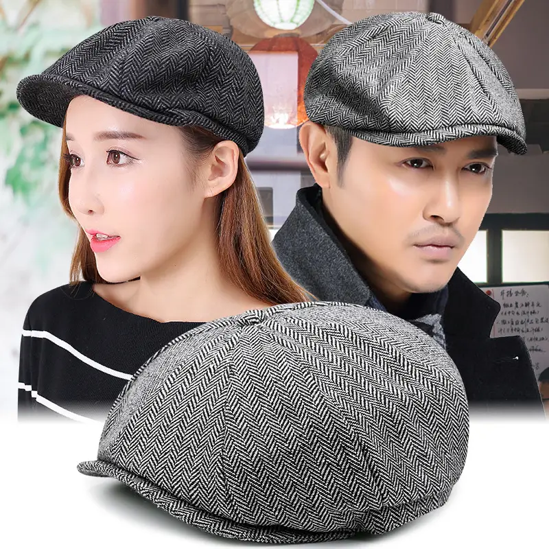 Autumn and winter warm woolen octagonal cap plus size newsboy cap beret big head circumference cap outdoor men's and women's painter's cap - Image 44