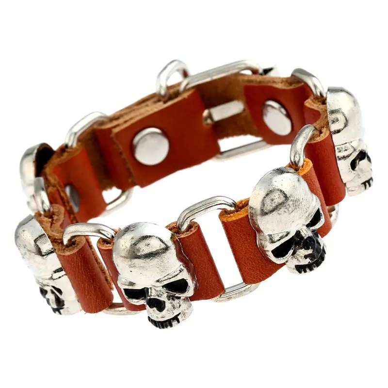 European & American Jewellery Cowhide Skull Bracelet Set