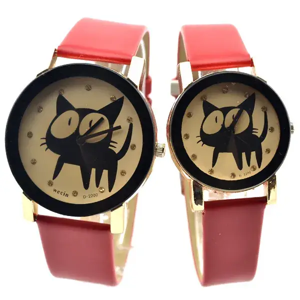 Korean Cat Design Couple Watches Black Belt - Image 4