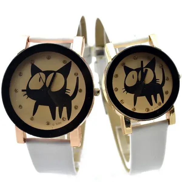 Korean Cat Design Couple Watches Black Belt - Image 5