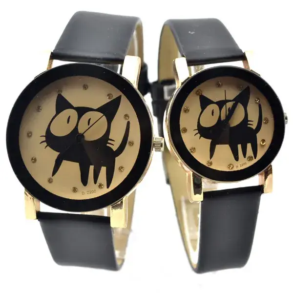 Korean Cat Design Couple Watches Black Belt - Image 6