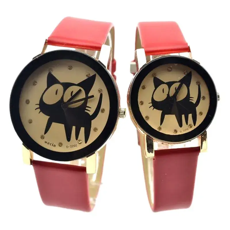Korean Cat Design Couple Watches Black Belt