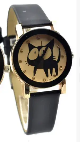 Korean Cat Design Couple Watches Black Belt - Image 3
